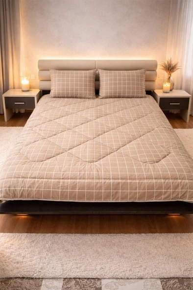 Kare Wellsoft 195x215 Cm Çift Kişilik Yorgan Takımı Bej ürün görseli 1