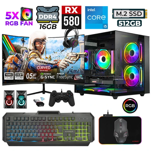 Xaser River X70 i5 10400F 16GB Ram 512GB M.2 NVMe SSD 8GB RX580 23.8" 180Hz Oyuncu Tavsiye Sistem ürün görseli 1