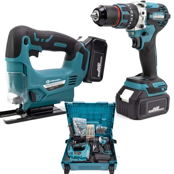 Prohummer PH270 Akülü Kömürsüz Motor 2li Set Ayarlanabilir Dekupaj Testere ve Çelik Mandren Vidalama Matkap 36V 5ah (Mavi) ürün görseli 1