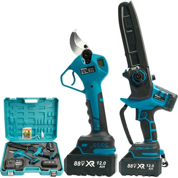 Prohummer PH294 Profesyonel 2li Bahçe Set Akülü Dijital Göstergeli 50mm Dal Budama Makası ve 20cm Dal Budama Testeresi 88Vmax ürün görseli 1