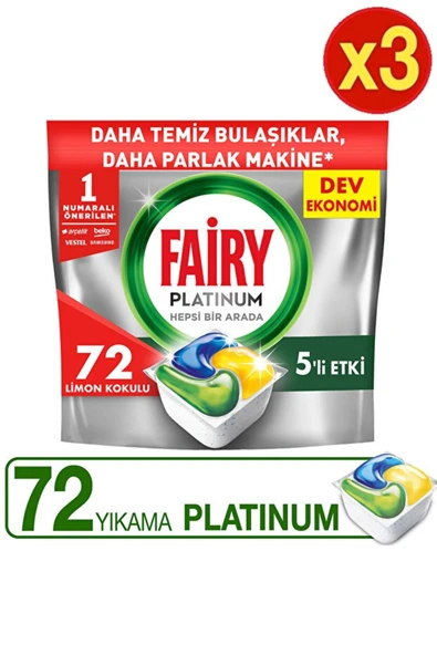 Fairy Platinum Limon Kokulu Bulaşık Makinesi Deterjanı Kapsülü 72 Yıkama x3(3 Adet) ürün görseli 1