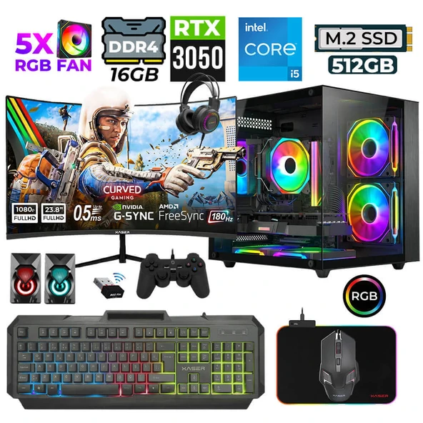 Xaser River X30 i5 10400F 16GB Ram 512GB M.2 NVMe SSD 6GB RTX3050 23.8" 180Hz Oyuncu Tavsiye Sistem ürün görseli 1