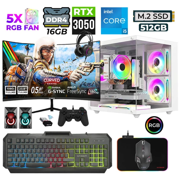 Xaser River X40 i5 10400F 16GB Ram 512GB M.2 NVMe SSD 6GB RTX3050 23.8" 180Hz Oyuncu Tavsiye Sistem ürün görseli 1