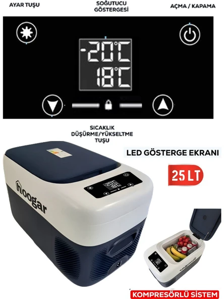 Hooger PH299 Led Ekran 21-25 Lt Oto Karavan Tekne Tır Buzdolabı 12-24v -20 Derece Hızlı Soğutma ürün görseli 1