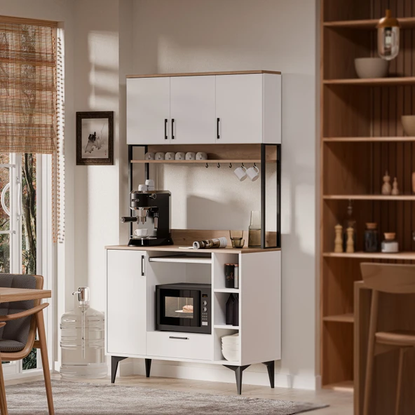 MEZZA 5260 COFFEMATE Kahve Köşesi 105 cm Çok Amaçlı Dolap Kiler Mutfak Dolabı Sepet Beyaz ürün görseli 1