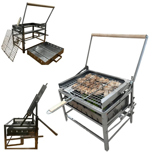 Teknomangal PH302 Hareketli Mangal Paslanmaz Çelik 40x30 cm Izgara Telli ürün görseli 1