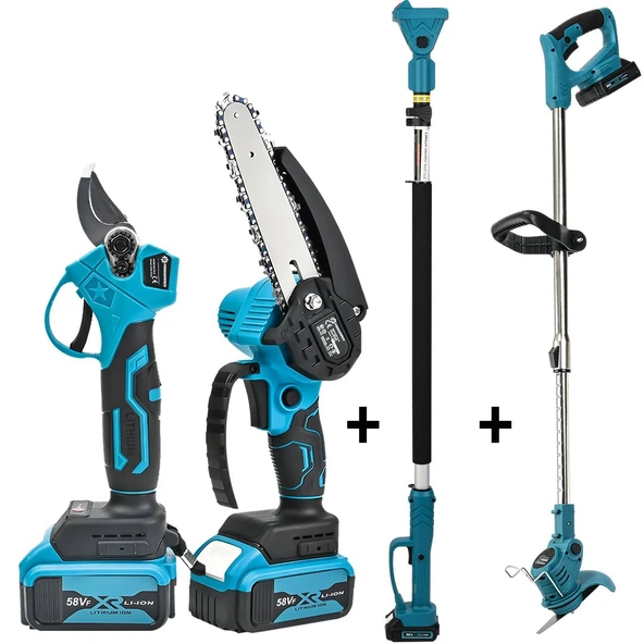 Prohummer PH263 Teleskopik 4lü Bahçe Set Dal Budama Makası, Dal budama Testeresi, Çim Biçme Makinesi ve 2mt Uzatma Kolu 58Vf (Mavi) ürün görseli 1