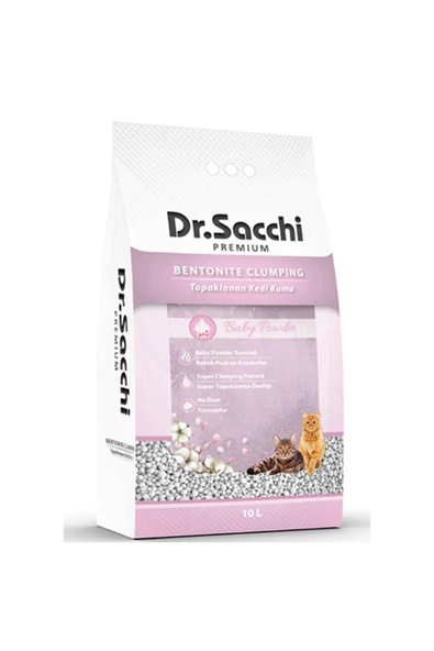 Dr. Sacchi Dr.sacchi Premium Bebek Pudrası Kokulu Bentonit Ince Taneli Topaklanan Kedi Kumu 10 Lt ürün görseli 1