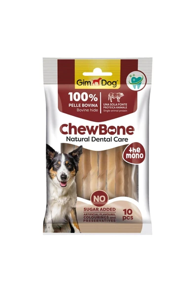 Gimdog ChewBone Sticks Burgu Köpek Çiğneme Kemiği 5’’ 9-10 mm 80 Gr 10lu Naturel dental care ürün görseli 1
