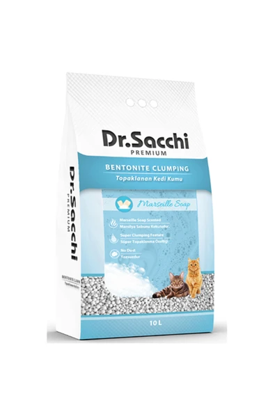 Dr. Sacchi Dr.sacchi Premium Marsilya Sabunu Kokulu Bentonit Ince Taneli Topaklanan Kedi Kumu 10 Lt ürün görseli 1