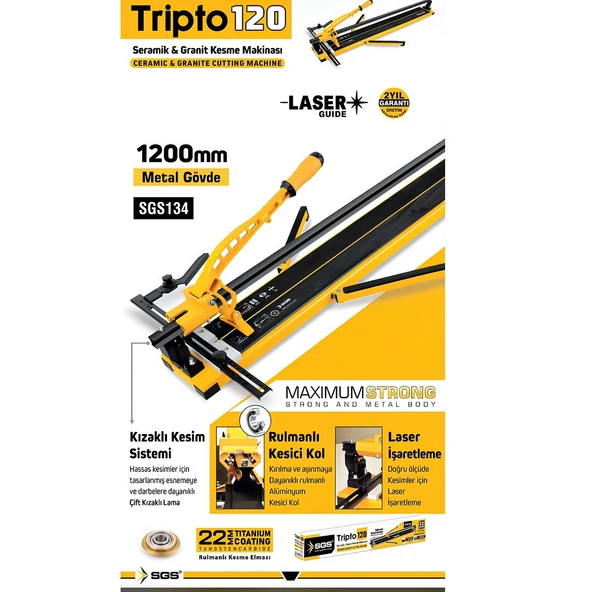 SGS134 - Tripto120 Seramik Granit Fayans Kesme Makinası 120cm - Lazerli Kesim - Rulmanlı ürün görseli 1