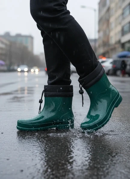Konçlu Peluşlu Unisex Potin Kadın Yağmur Botu 36-40 Yeşil ürün görseli 1
