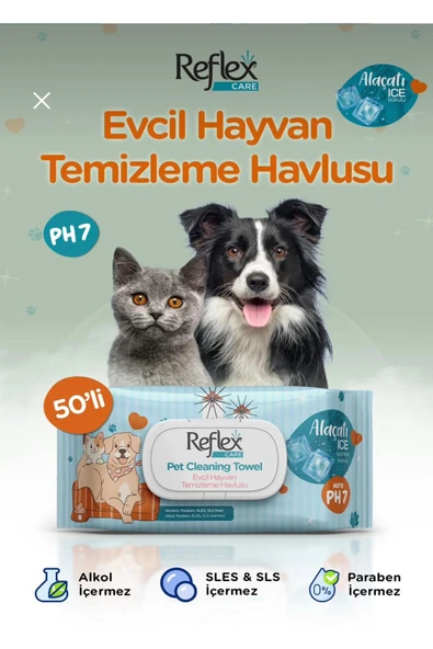 Reflex Care Alaçatı Ice Kokulu Kedi ve Köpekler için Çok Amaçlı Temizleme Mendili (50 li) ürün görseli 1