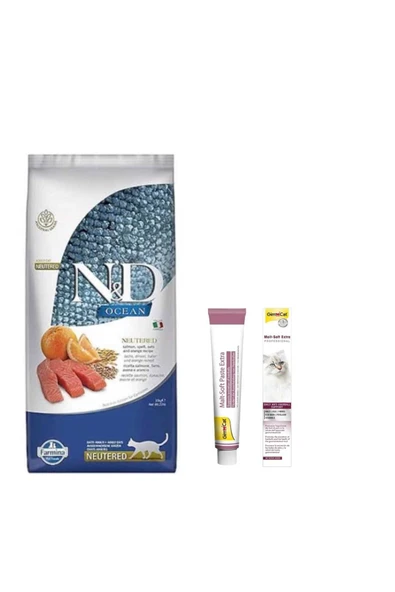 N&D Nd Düşük Tahıllı Somonlu Kısırlaştırılmış Kedi Maması 10 Kg Gimcat Malt Soft Extra 20 gr ürün görseli 1