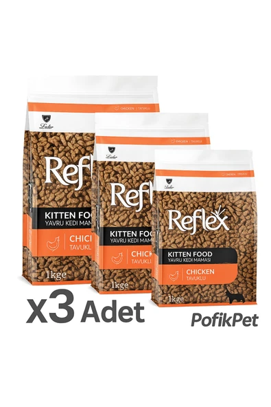 Reflex Kitten Tavuklu Yavru Kedi Maması 1 Kg x 3 Adet (Toplam 3 Kg) 3 lü Fırsat Paketi ürün görseli 1