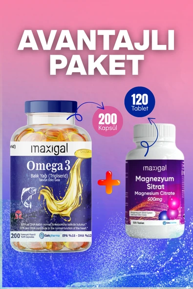 Omega 3 Balık Yağı (200 Kapsül) + Magnezyum Sitrat 120 Tablet Avantajlı Paket ürün görseli 1