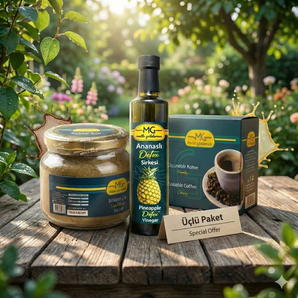 Mutlu Gökduman 3'lü Set: Ananaslı Detoks Sirkesi + Hindibalı Kahve + Bitki Çayı ürün görseli 1