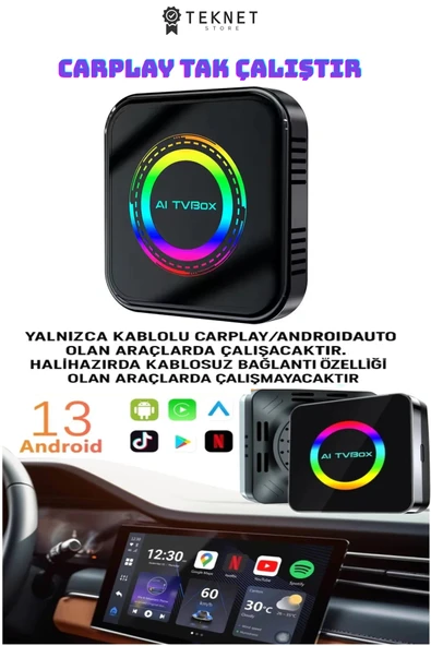 Araba Carplay Android Auto Box 4GB Ram 32GB Hafıza Youtube Netflix Tv İzleme Kutusu Video Gps Hdmı ürün görseli 1