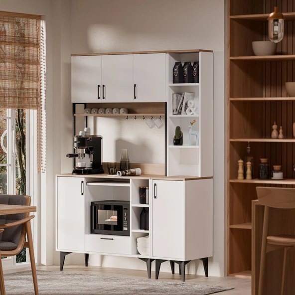 MEZZA SET 5260-5261 COFFEMATE Kahve Köşesi Çok Amaçlı Dolap Kiler Mutfak Dolabı Sepet Beyaz ürün görseli 1