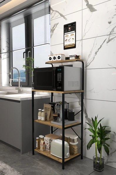 AWOX Metal Mutfak Bango Çok Katlı Mikrodalga Fırın ve Kahve Köşesi 60x130