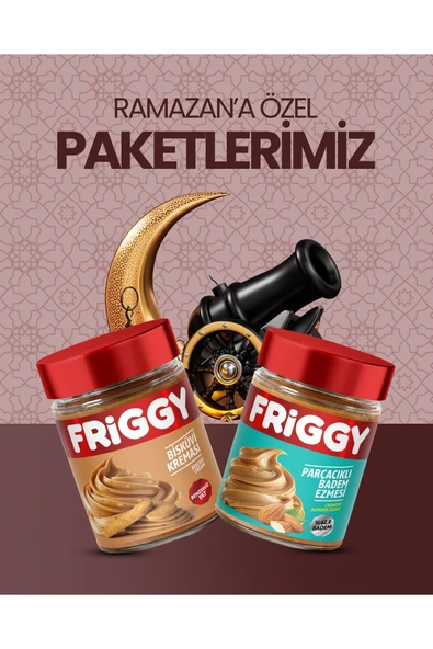 FRİGGY 2'li Set Bisküvi Kreması 320 gr + Parçacıklı Badem Ezmesi 320gr Özel Ramazan Paketi ürün görseli 1