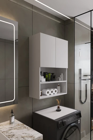 AWOX DENİZ Modern Banyo Dolabı 2 Kapaklı Raflı Düzenleyici Çok Amaçlı ürün görseli 1