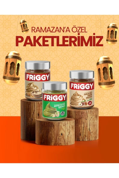 FRİGGY 3'lü Set Antep Fıstığı Kreması + Parçacıklı Fındık Kreması + Cevizli Tahin 320gr Özel Ramazan Paketi ürün görseli 1