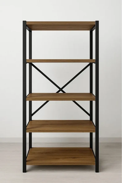 WANDOO 5 Raflı Çok Amaçlı Metal ve Ahşap Dolap – Kitaplık, Mutfak, Kırtasiye ve Banyo Rafı – 60x30x150 cm ürün görseli 1