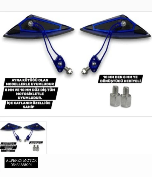 AYNA MAVİ MODİFİYE 10MM ADAPTÖR 8MM ürün görseli 1