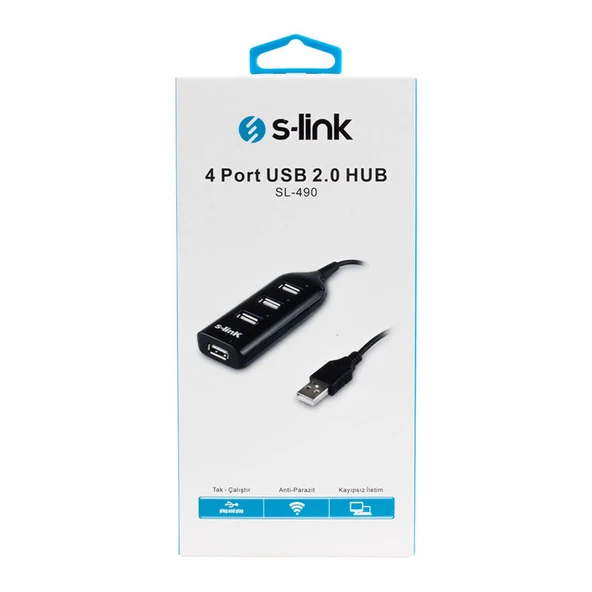 S-Link SL-490 4 Port Siyah USB 2.0 Hub Çoklayıcı ürün görseli 1