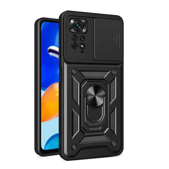 Xiaomi Redmi Note 11 Pro 4G Kılıf Magnetik Standlı Kamera Korumalı Sürgülü Vega Kapak ürün görseli 1