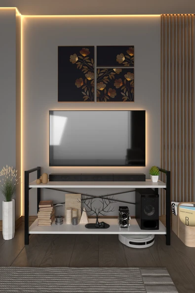 MESİR PLASTİK Metal Dekoratif Modüler Ahşap Tv Ünitesi Sehpası ürün görseli 1