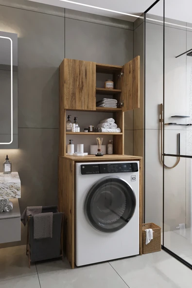 AWOX VEGA Çamaşır Makinesi Üstü Dolap Banyo Dolabı Kapaklı Dolap Çamaşır Dolabı Üst Dolap ürün görseli 1