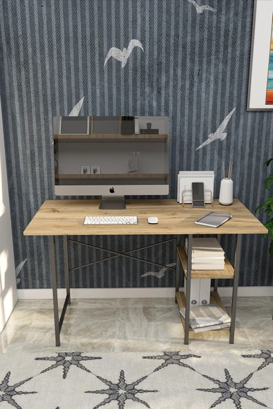 VayLife 2 Raflı Çalışma Masası 60x120 - Bilgisayar Ofis Ders Masası Ceviz ürün görseli 1