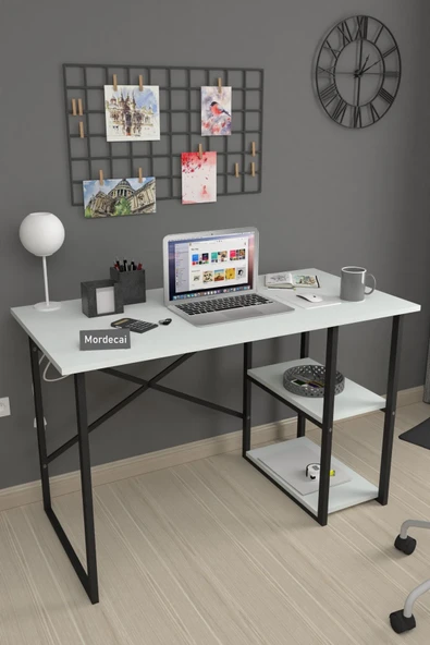 TimeOnline 2 Raflı Çalışma Masası 60x120cm Beyaz ürün görseli 1