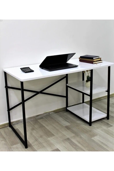 DenizAhşapDizayn Beyaz Renk Metal Çalışma Ofis Bilgisayar Laptop Masası 60x120 ürün görseli 1
