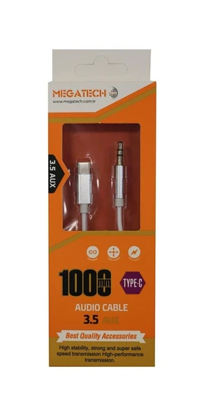Megatech JH030 1Mt Aux Kablo Çelik TYPE-C 3.5AUX  (kutulu) ürün görseli 1