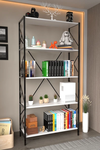 AWOX 5 Raflı Kitaplık Dekoratif Raf – 180x90x30 ürün görseli 1