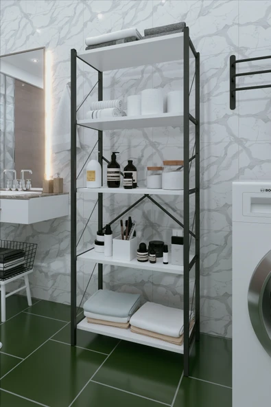 VayLife 5 Raflı Dolap Çok Amaçlı Banyo Rafı 150x60x30 Beyaz ürün görseli 1