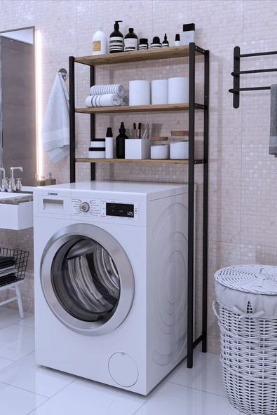 DizaynMotion Banyo Rafı Dekoratif Banyo Dolabı Çamaşır Makinesi Üstü Rafı Ceviz ürün görseli 1