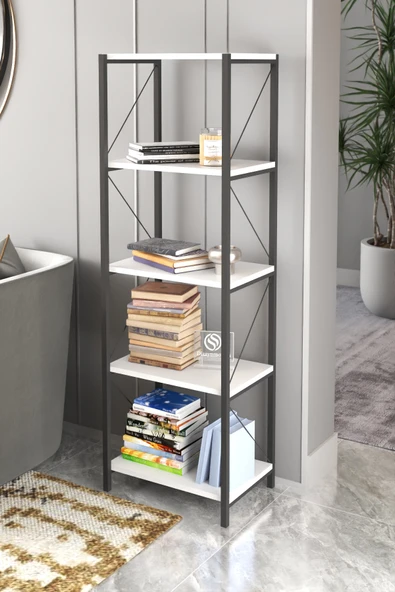 VayLife 5 Raflı Dar Kitaplık Kütüphane Rafı 150x50x27 Beyaz ürün görseli 1
