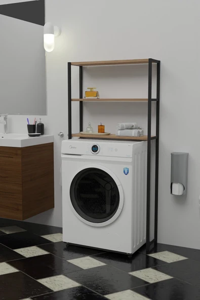 Modline Açık Raflı Siyah Çam Klozet Ve Makina Üstü Banyo Düzenleyici Raf 70 x 20 Metal Çekmecesiz Kapaksız ürün görseli 1