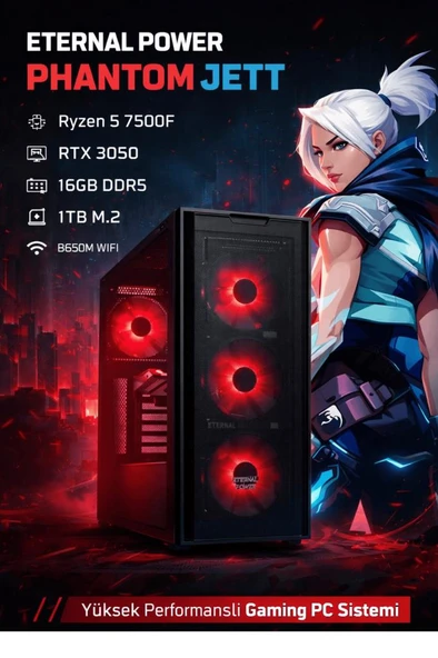 Eternal Power PHANTOM JETT Ryzen 5 7500F RTX 3050 16GB DDR5 1TB M.2 B650M WIFI Gaming PC ürün görseli 1