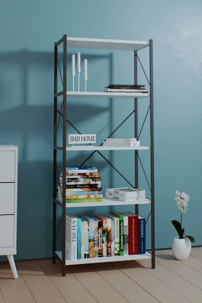 TUTUMHOME Beyaz Metal Kitaplık 5 Raflı Kitaplık Raf Kütüphane 150 Cm ürün görseli 1