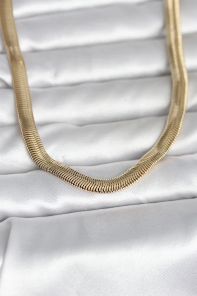 CM 14K Gold Renk Kalın Yassı Yılan Zincir Model 45 cm Kadın Kolye ürün görseli 1