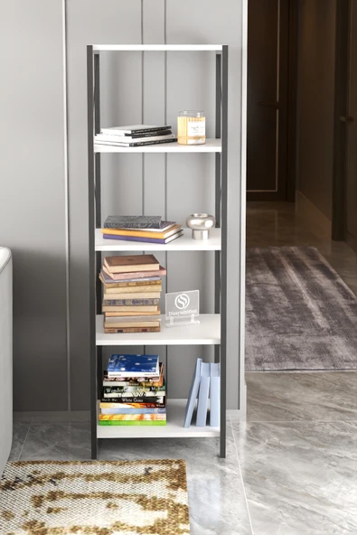 DizaynMotion 150cm Dar Dekoratif Raf Kütüphane Salon Ofis Dolabı Beyaz ürün görseli 1