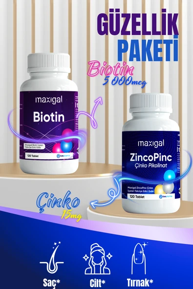 Biotin 5000mcg Çinko 15mg Avantajlı Saç Ve Tırnak Paketi ürün görseli 1