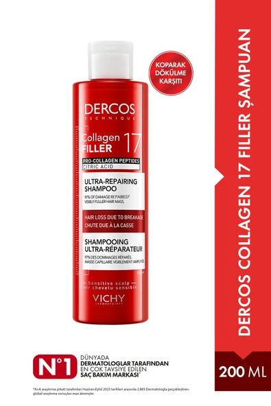 Vichy Dercos Collagen 17 Filler Tüm Saç Tipleri İçin Şampuan 200 ml ürün görseli 1