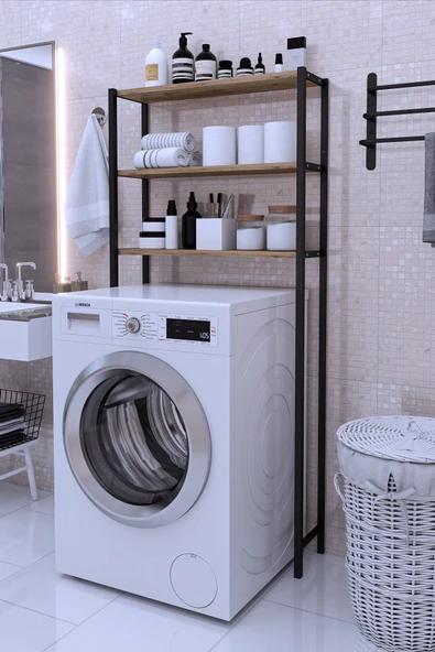 VayLife Çamaşır Makinesi Üstü Düzenleyici Raf Banyo Dolabı Rafı 65x150x22 Ceviz ürün görseli 1