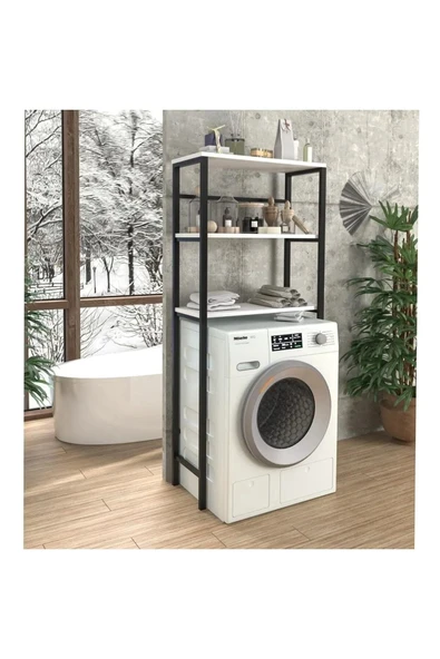 Alibo Çamaşır Makinası Üstü Düzenleyici Raf Beyaz 3 Raflı Banyo Düzenleyici ürün görseli 1